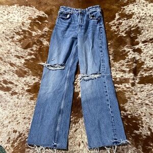 Zara Blue Distressed Straight Leg Jeans